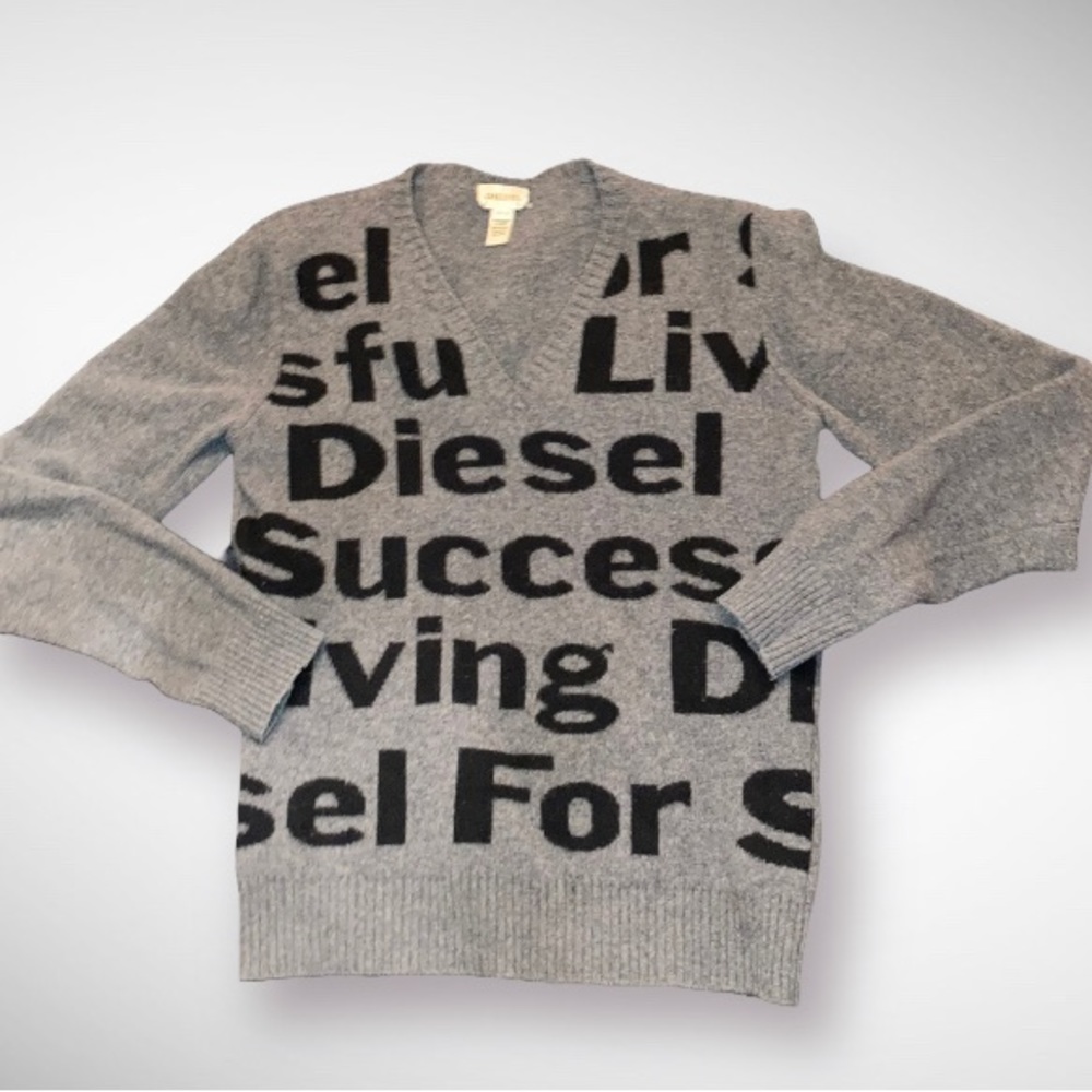 Men’s Diesel Wool V-Neck Pullover Sweater Soft Grey Size XL
